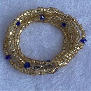 Waist beads, gold & royal blue, waist washer bead